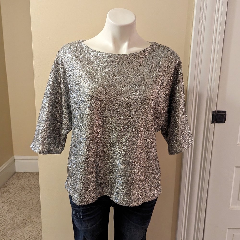 Gap silver sequin dolman sleeve top size S/M